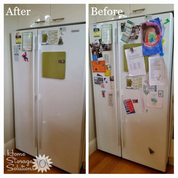 Before and after photos of a simple #Declutter365 mission, to remove clutter from the front of your refrigerator, shown by Malinda. It makes such a difference doesn't it? {featured on Home Storage Solutions 101}