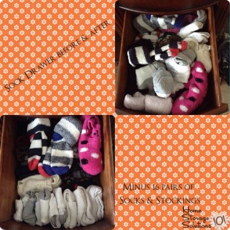 Before and after of sock drawer from a reader, Regina, who did the declutter socks #Declutter365 mission {featured on Home Storage Solutions 101}