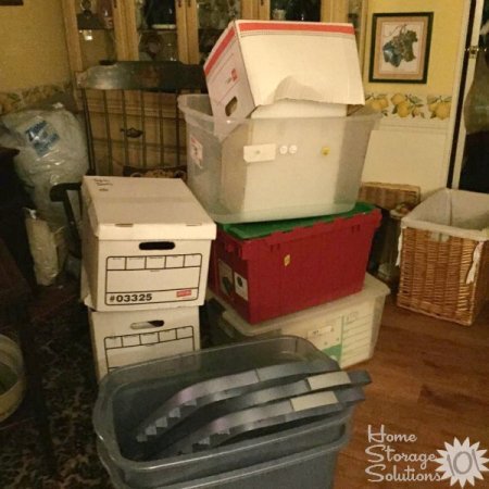 Use your empty boxes and bins from decluttering and use to take things for donation or to sell {featured on Home Storage Solutions 101}