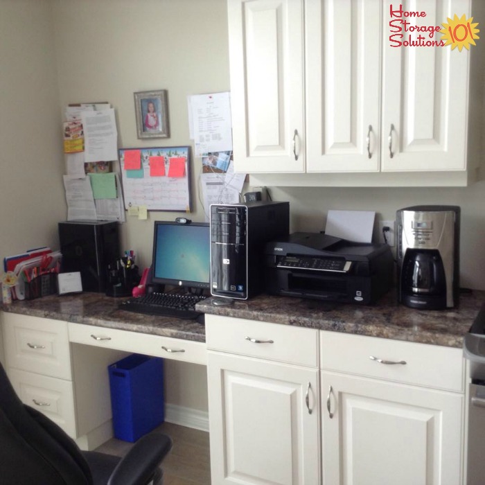 Home office located within the kitchen {on Home Storage Solutions 101}