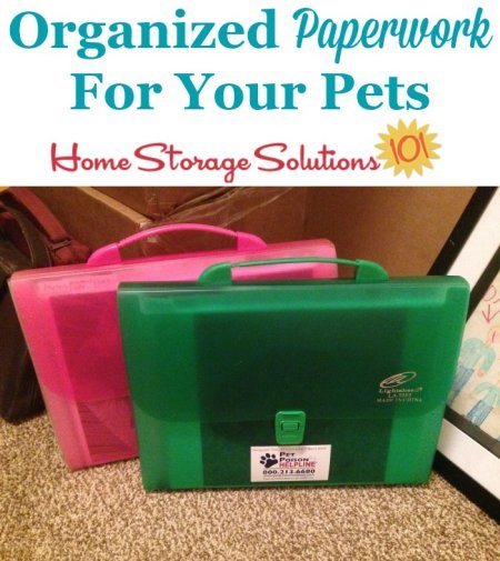 Organize your pet's paperwork, like a reader Samantha did, so it was easy to find and portable to take with her if needed {featured on Home Storage Solutions 101} #OrganizedHome #OrganizingTips #PaperOrganization