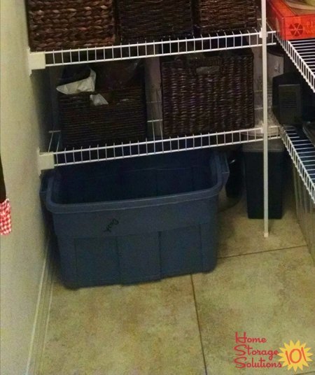 Example of a recycling container held in the pantry {see more home recycling bins on Home Storage Solutions 101}