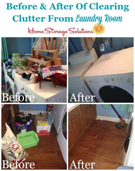 Before and after of major laundry room decluttering project {featured on Home Storage Solutions 101}