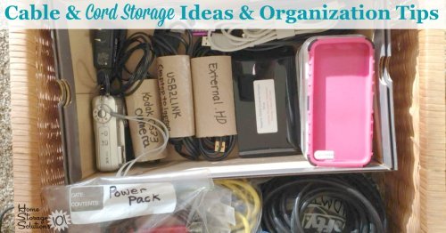 Lots of cable and cord storage ideas and organization tips, including how to label them, keep them untangled, and several DIY solutions and organizer products you can use for this task {on Home Storage Solutions 101}