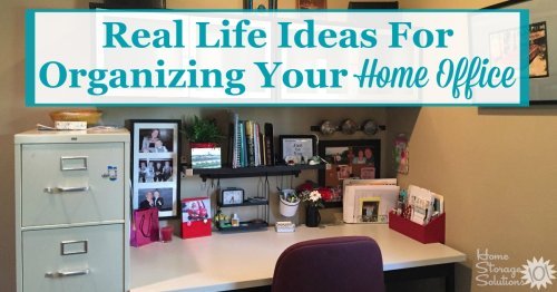 Real life ideas for organizing your home office, showing home office areas in the kitchen, dining room, living room, closet, and whole dedicated rooms {a Hall of Fame from Home Storage Solutions 101}