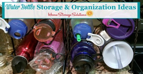 Travel mug and water bottle storage and organization ideas, to keep these items corralled and from overtaking your kitchen cabinets {on Home Storage Solutions 101}