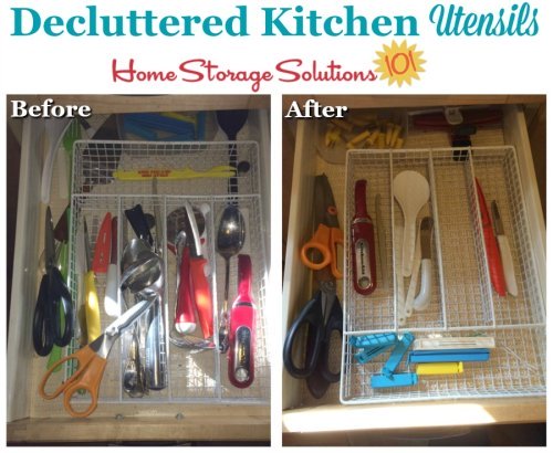 Decluttered kitchen utensils from a reader, Jane, who did the #Declutter365 mission {on Home Storage Solutions 101}