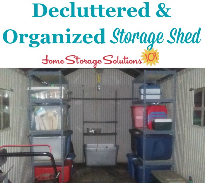 Decluttered and organized storage shed, after a reader, Kelly, did the #Declutter365 mission {on Home Storage Solutions 101}