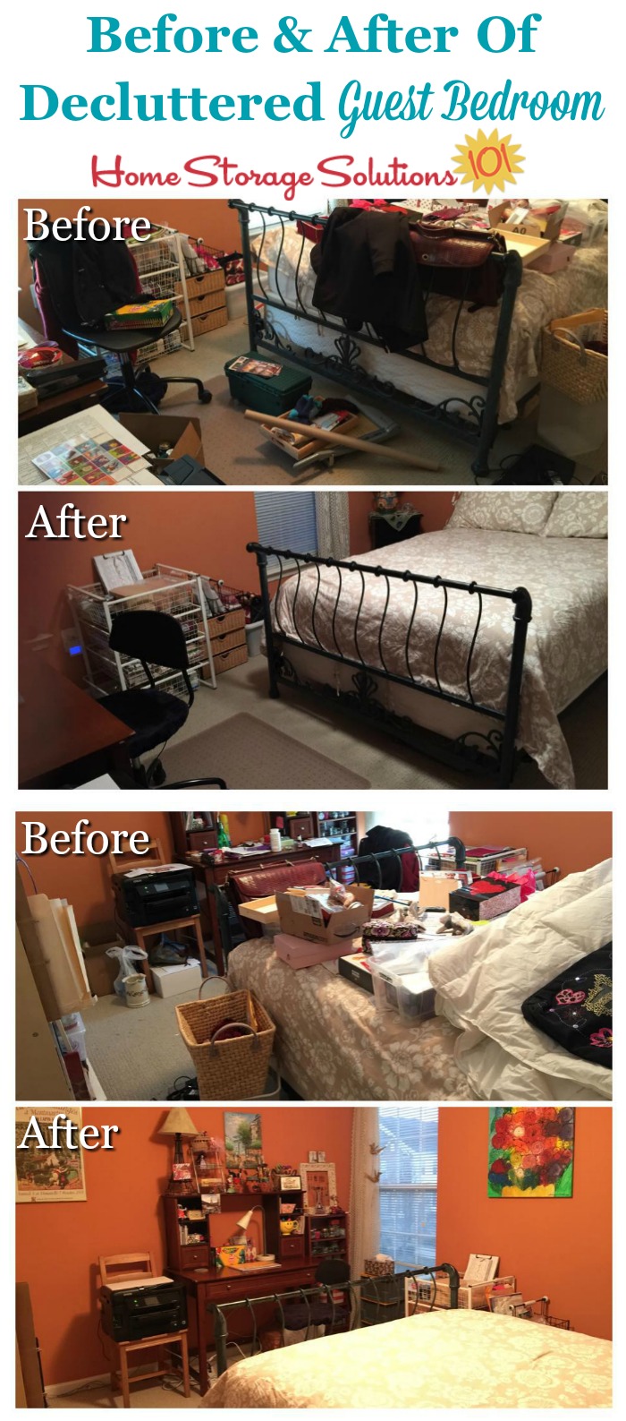 Before and after of decluttered guest room, that was both used for guests as well as for crafting {on Home Storage Solutions 101}