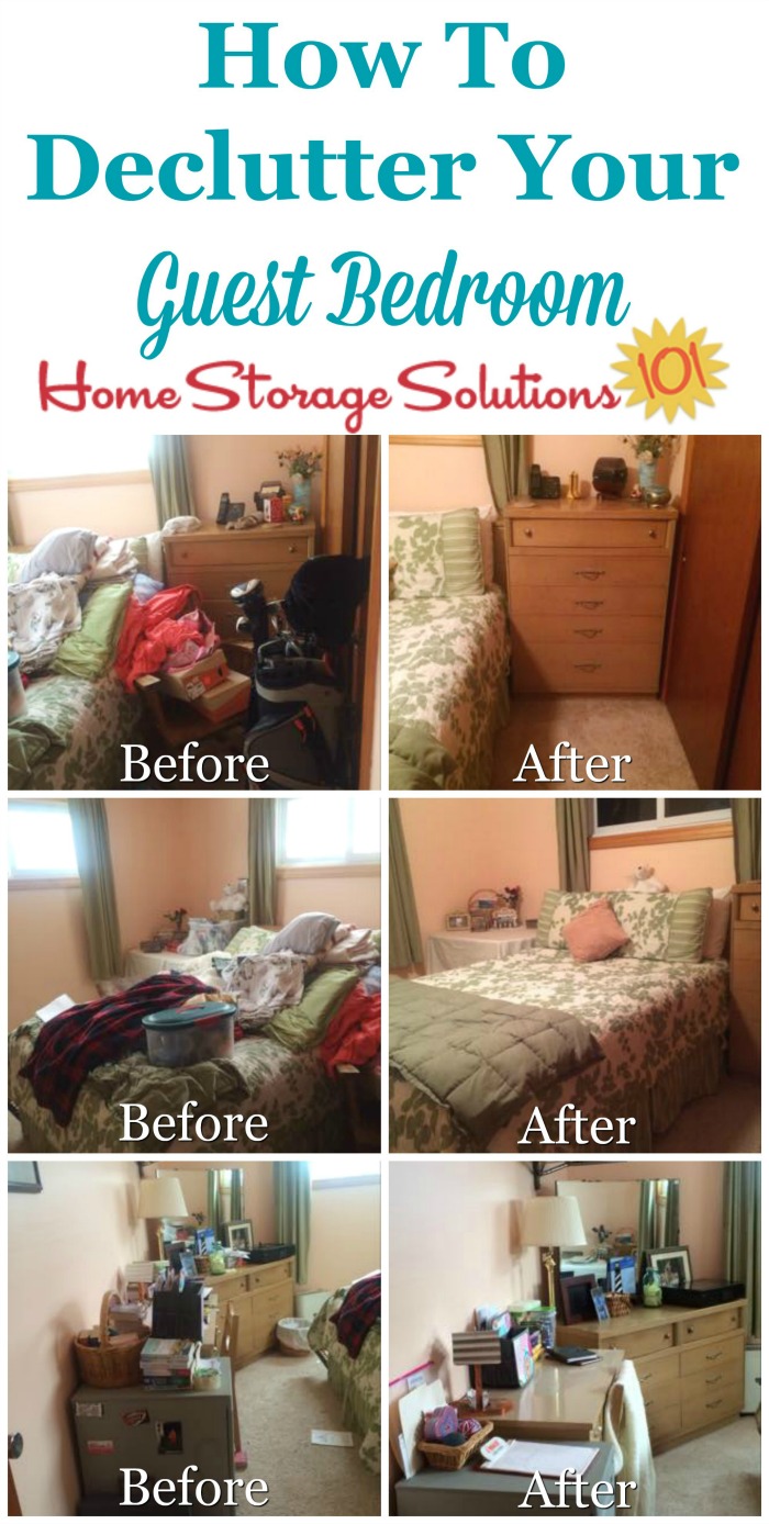 How to declutter your guest bedroom so that your guests will enjoy their stay in your home, plus the spare room can also be used for other purposes the rest of the time {on Home Storage Solutions 101}