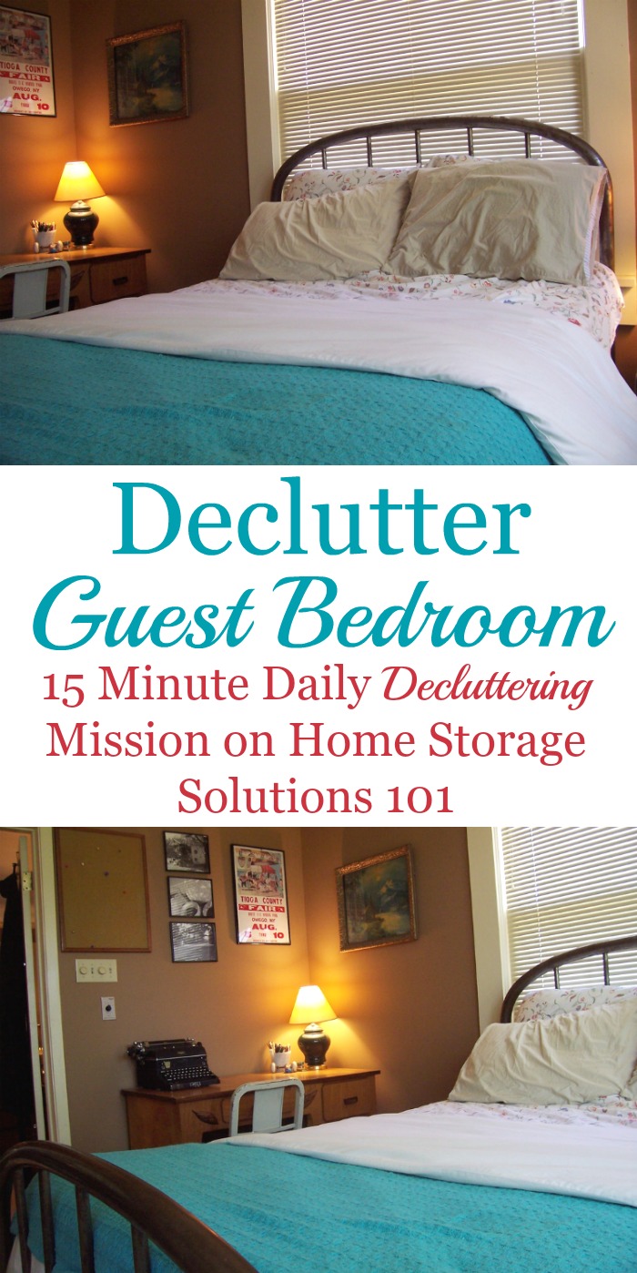 Guest bedroom declutter mission, with instructions for how to clear the clutter from your guest room or spare room, as well as before and after photos from readers who've already done it to get you inspired {Declutter 365 mission on Home Storage Solutions 101}