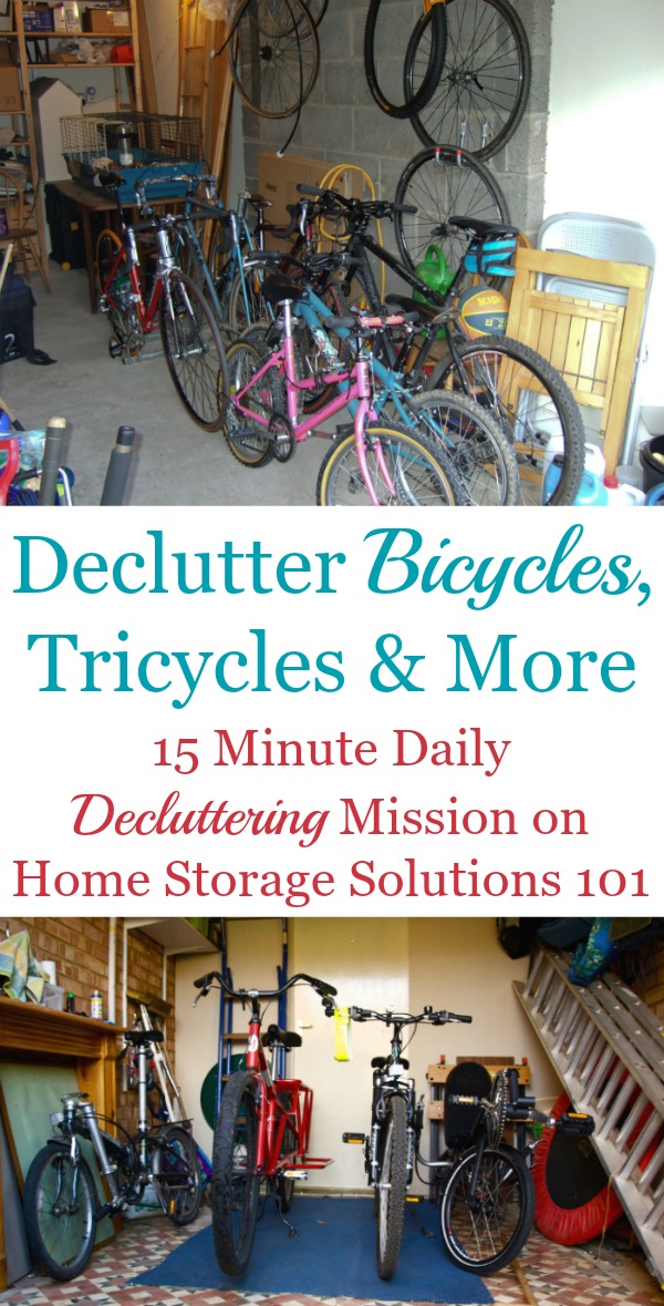 #Declutter365 mission to declutter bikes, trikes, big wheels and similar items from your garage, and then providing lots of bicycle donation ideas to make sure these items get used by someone even if you're not anymore {on Home Storage Solutions 101}