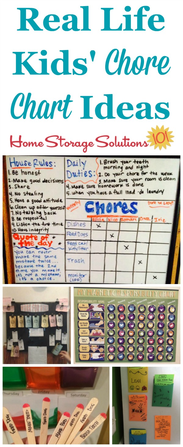 Lots of real life examples of kids' chore charts to get children involved in household tasks {featured on Home Storage Solutions 101} #ChoreCharts #KidsChores #ChoreChart