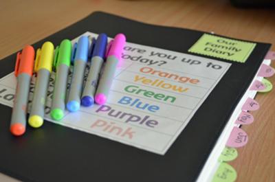 A colourful diary encourages the kids to use it