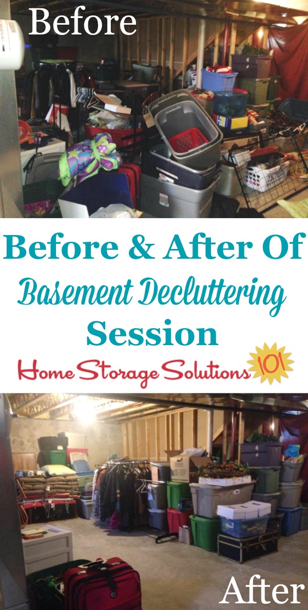 Before and after photos from Monica, who took the declutter basement #Declutter365 challenge {featured on Home Storage Solutions 101}
