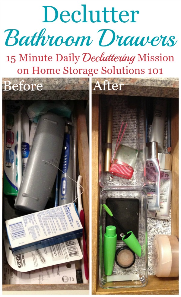 How to declutter bathroom drawers, plus lots of before and after photos to get you inspired to tackle this job in your own home {on Home Storage Solutions 101}