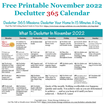 November Declutter Calendar