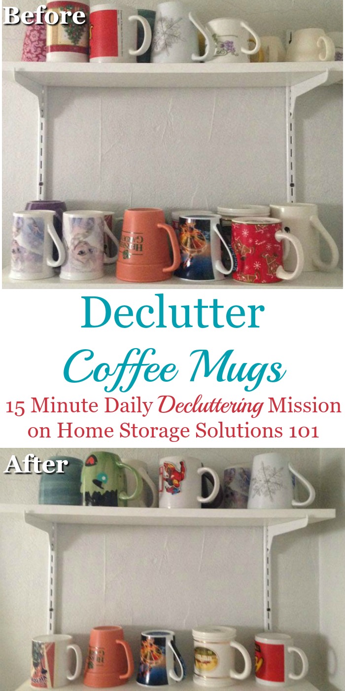 How to #declutter coffee mugs, including a formula to figure out how many mugs you actually need versus which are extra {a #Declutter365 mission on Home Storage Solutions 101} #Decluttering