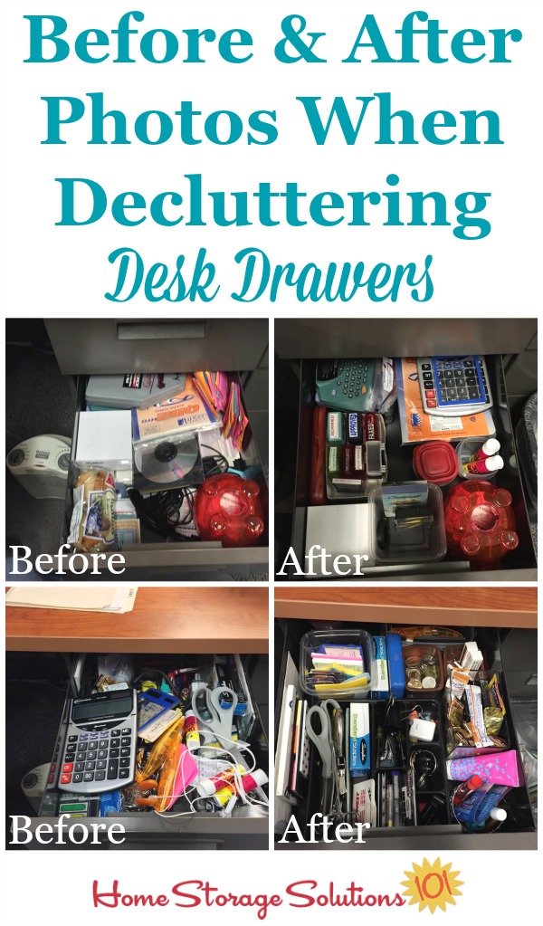 Before and after photos from a reader, Jana, who did the #Declutter365 mission to declutter her desk drawers {on Home Storage Solutions 101}