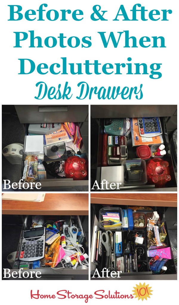 Before and after photos from a reader, Jana, who did the #Declutter365 mission to declutter her desk drawers {on Home Storage Solutions 101} Before and after photos from a reader, Jana, who did the #Declutter365 mission to declutter her desk drawers {on Home Storage Solutions 101}