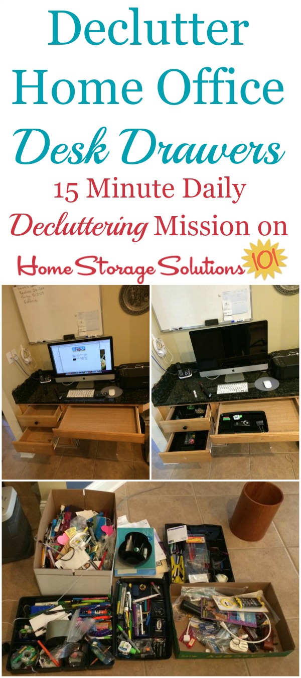 How to declutter desk drawers in your home office to get rid of the clutter and make your paperwork tasks easier in the future {on Home Storage Solutions 101}