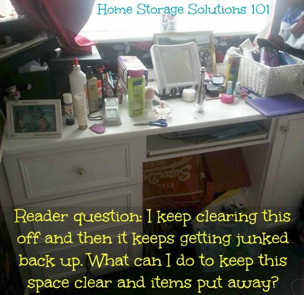 Flat surfaces are notorious for being clutter magnets. Here's advice for how to clear off your flat surfaces and then keep them from re-accumulating clutter in the future {on Home Storage Solutions 101} Flat surfaces are notorious for being clutter magnets. Here's advice for how to clear off your flat surfaces and then keep them from re-accumulating clutter in the future {on Home Storage Solutions 101}