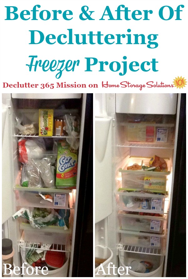 Before and after of freezer decluttering project on Home Storage Solutions 101
