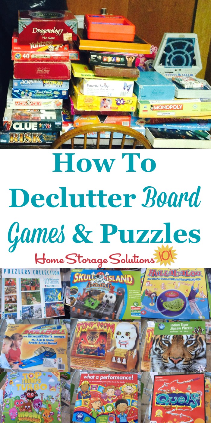 How to declutter board games, puzzles and card games {part of the #Declutter365 missions on Home Storage Solutions 101}
