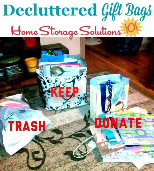 Decluttered gift bags, including ones to trash, donate and keep, from a reader Jana, who did the #Declutter365 mission {on Home Storage Solutions 101} #Declutter #Decluttering