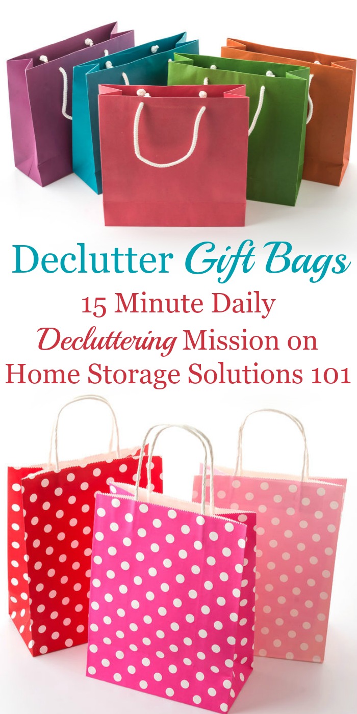 How to #declutter gift bags from your home, including those for holidays, seasonal, and those use for celebrations such as birthdays and anniversaries {part of the #Declutter365 missions on Home Storage Solutions 101} #decluttering