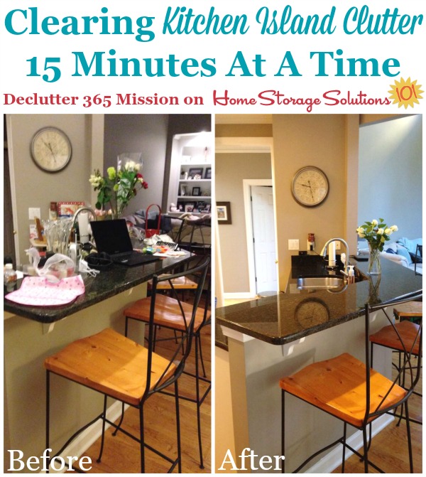 Results of 15 minutes of decluttering of a kitchen island, when Tracy did this #Declutter365 mission on Home Storage Solutions 101.