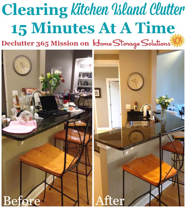 Results of 15 minutes of decluttering of a kitchen island, when Tracy did this #Declutter365 mission on Home Storage Solutions 101. Results of 15 minutes of decluttering of a kitchen island, when Tracy did this #Declutter365 mission on Home Storage Solutions 101.