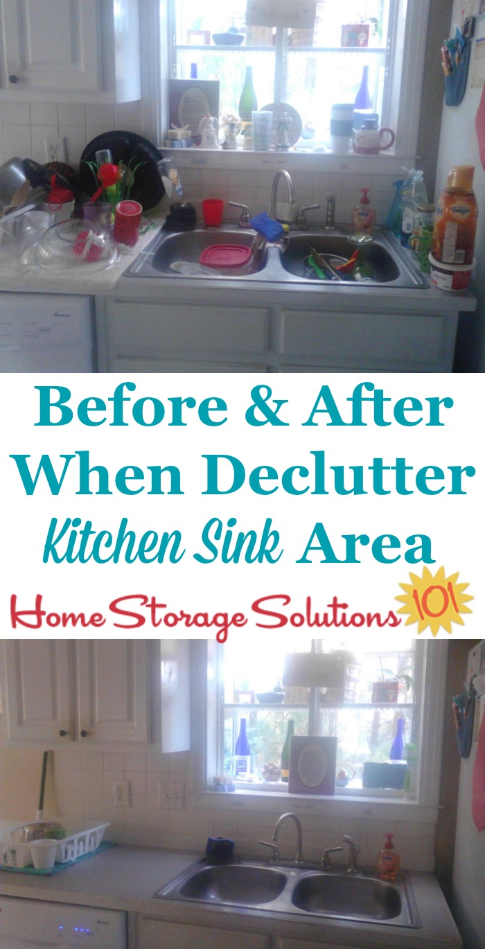 How to #declutter your kitchen sink area, including lots of before and after photos to get you inspired and ready to tackle your own sink area today! {on Home Storage Solutions 101} #Declutter365 #Decluttering