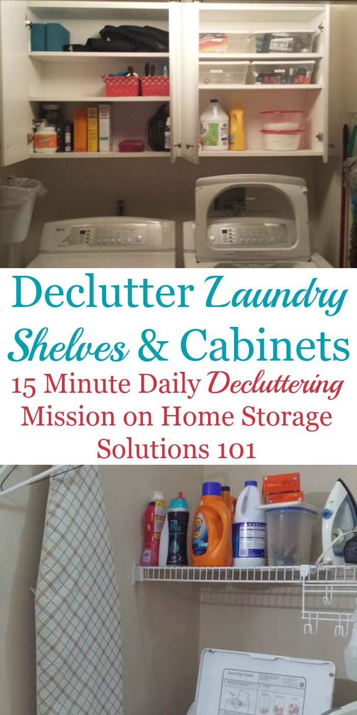 How to #declutter laundry room shelves and cabinets {part of the #Declutter365 missions on Home Storage Solutions 101}