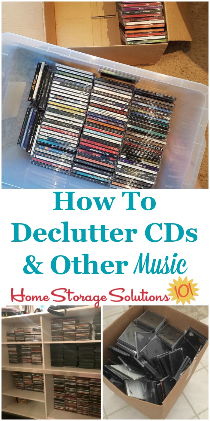 How to #declutter CDs and other music, including discussion of digitizing music as well as tips for what to do with the discs, cassettes and records that you decide to get rid of {on Home Storage Solutions 101} #ClutterFreeHome #decluttering