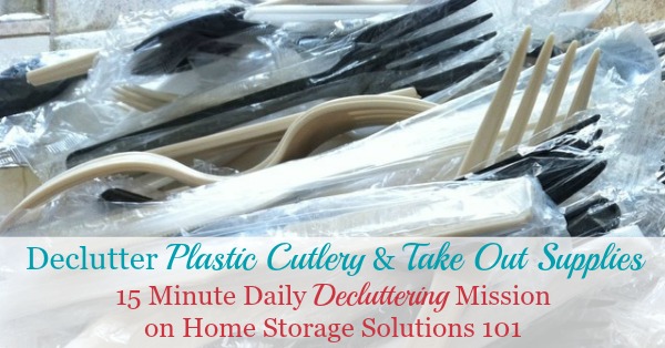 How to #declutter plastic silverware and cutlery, and other take out supplies from napkins, condiment packets, and more {a #Declutter365 mission on Home Storage Solutions 101} #Decluttering