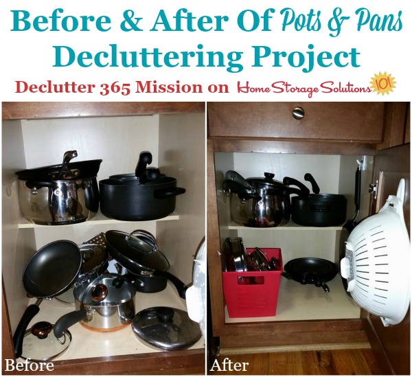 Results of a decluttering project from a reader, Erica, who took the declutter pots and pans mission as part of Declutter 365 on Home Storage Solutions 101. Results of a decluttering project from a reader, Erica, who took the declutter pots and pans mission as part of Declutter 365 on Home Storage Solutions 101.