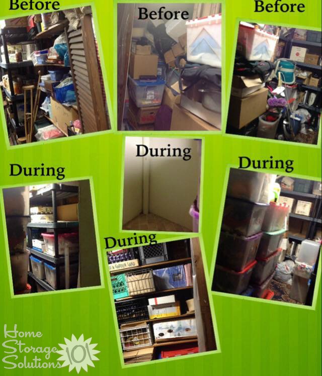 Decluttering process of storage closet {featured on Home Storage Solutions 101}