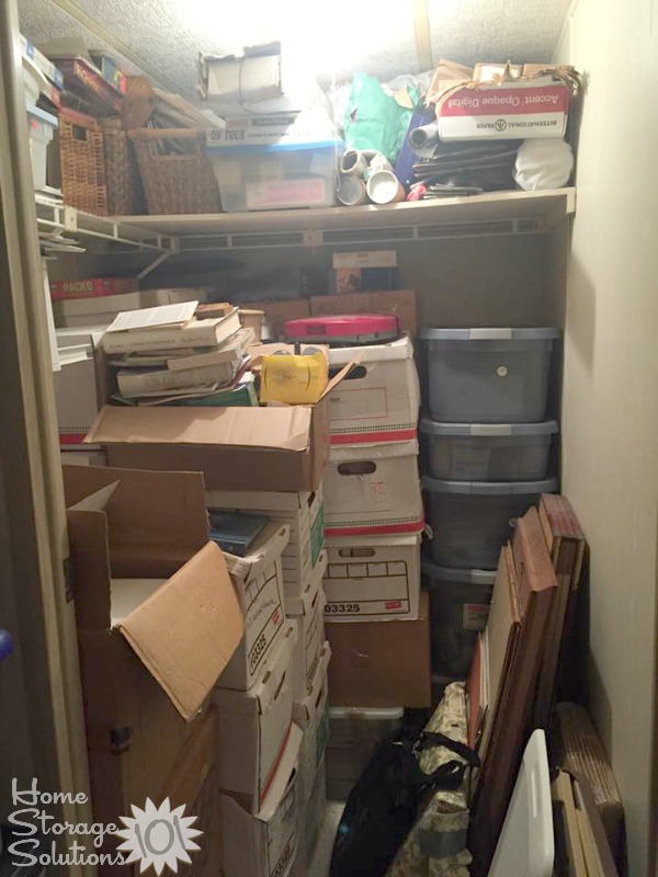 Before of storage closet, when undertaking a decluttering project {on Home Storage Solutions 101} Before of storage closet, when undertaking a decluttering project {on Home Storage Solutions 101}