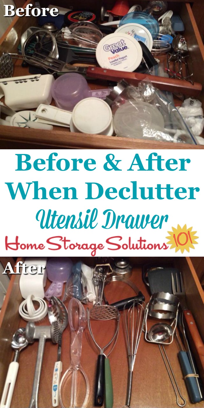 Before and after photos, plus instructions for how to declutter your kitchen utensil drawer {on Home Storage Solutions 101} Before and after photos, plus instructions for how to #declutter your kitchen utensil drawer {on Home Storage Solutions 101} #Declutter365 #KitchenOrganization