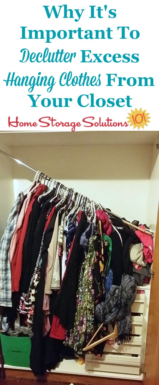 If you add too many clothes to your closet rod it is likely to break or get pulled from the wall, which is an excellent reason to declutter hanging clothes, so you can avoid that issue {on Home Storage Solutions 101}