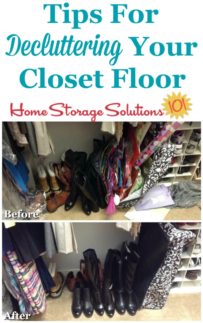 Tips for decluttering your closet floor to remove clutter and clear out the space, as well as before and after photos from readers who've done the Declutter 365 mission {on Home Storage Solutions 101} Tips for decluttering your closet floor to remove clutter and clear out the space, as well as before and after photos from readers who've done the Declutter 365 mission {on Home Storage Solutions 101}