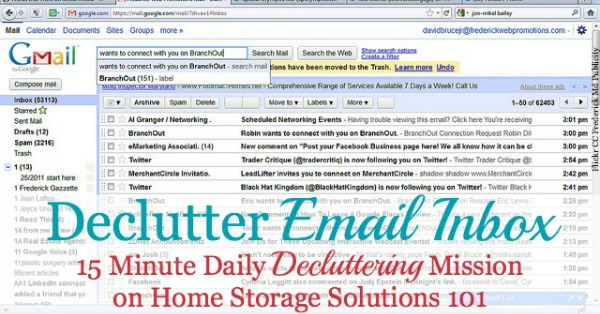 How to declutter your email inbox, including both a suggested routine to begin now to deal with emails as they come in, plus tips for deleting large amounts of emails that are backlogged in your account {on Home Storage Solutions 101}