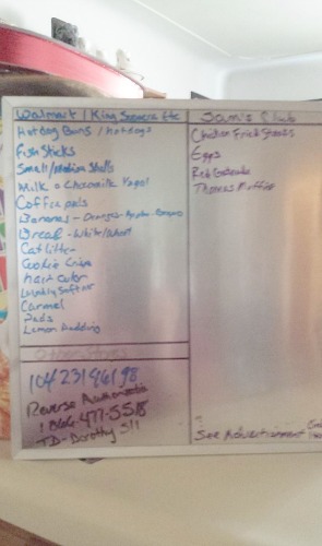 grocery list on whiteboard