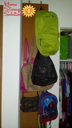 wall purse and backpack storage using hooks
