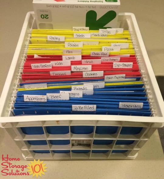 Add recipes into file folders in a file box or drawer to get them organized {featured on Home Storage Solutions 101}