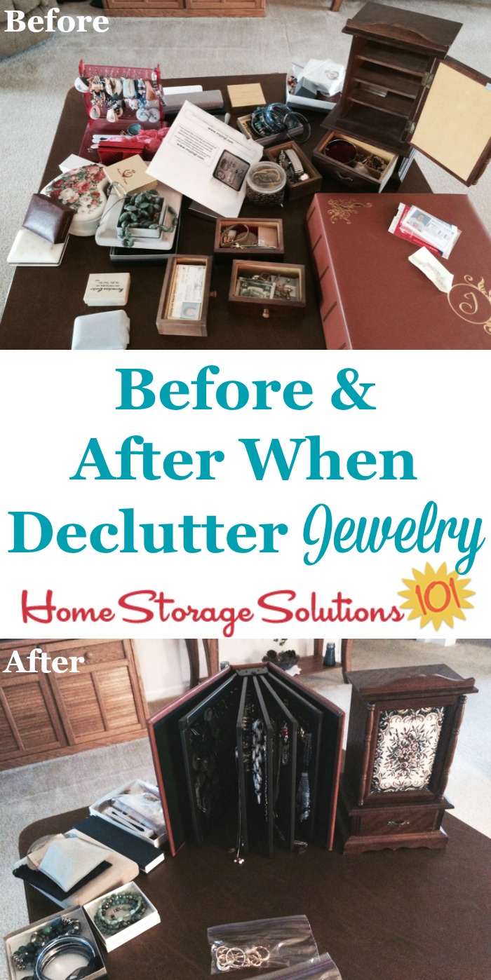 Tips for how to declutter jewelry, including questions to ask when making these decisions and strategies for decluttering sentimental jewelry {on Home Storage Solutions 101}