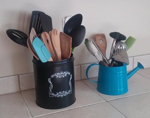 Spoon or Any Cooking Tools Kitchen Utensil Holder or Utensil Crock Large Decorative Wooden Utensil Organizer for Spatula Mango Wood Tribal Black