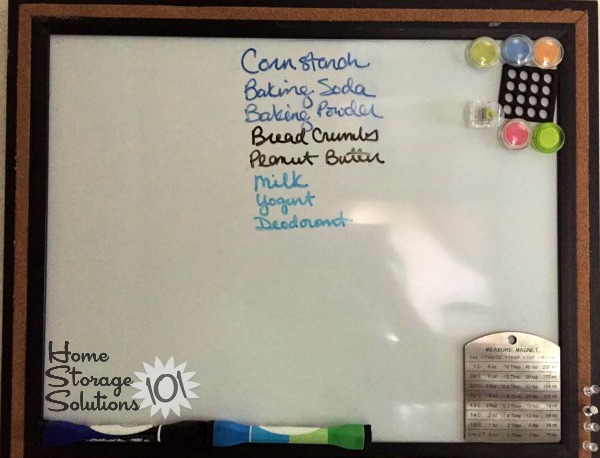 Use a white board to make a running grocery list of what you've run out of {featured on Home Storage Solutions 101} Use a white board to make a running grocery list of what you've run out of {featured on Home Storage Solutions 101}