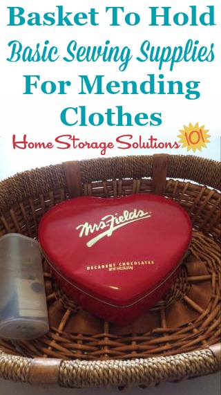 Basket to hold sewing supplies for mending clothes {featured on Home Storage Solutions 101} Basket to hold sewing supplies for mending clothes {featured on Home Storage Solutions 101}